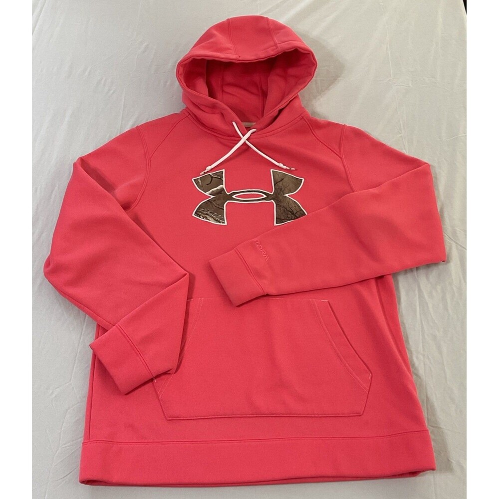Under Armour Hoodie Womens Medium Sweatshirt Pink Camo Cold Gear Semi Fitted
